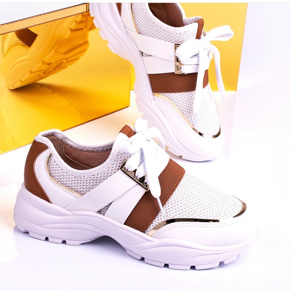 Vizzano White Brown Gold Women's Urban Casual Sneakers - Picture 2 of 2